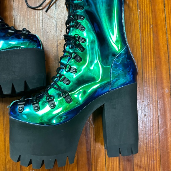 Rare boot metallic teal moonstone heel platform current mood rave festival edm - Picture 11 of 14
